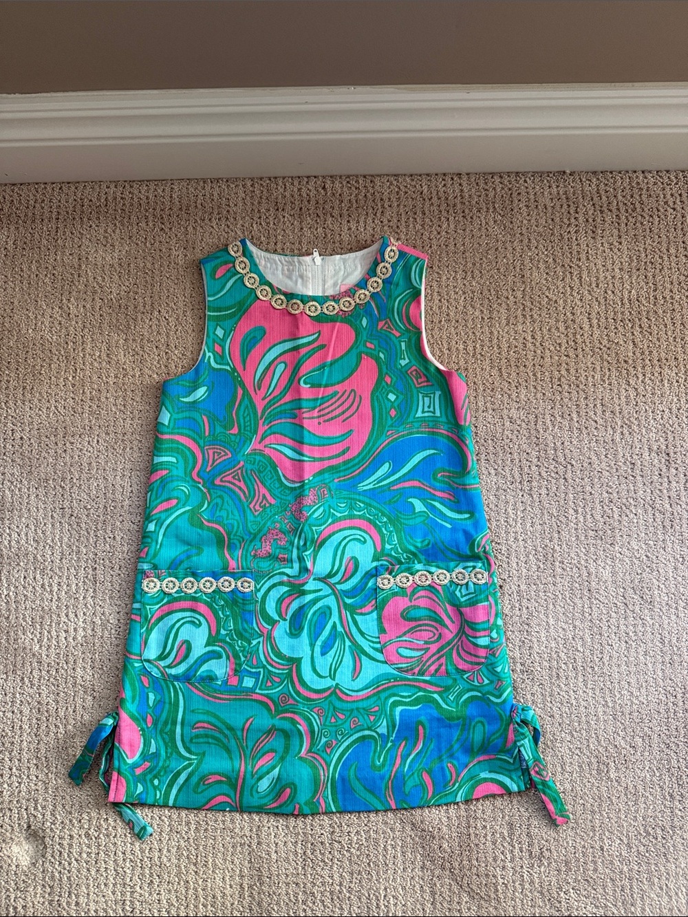 Lilly Pulitzer Turquoise & Pink Sleeveless Printed Shift Dress